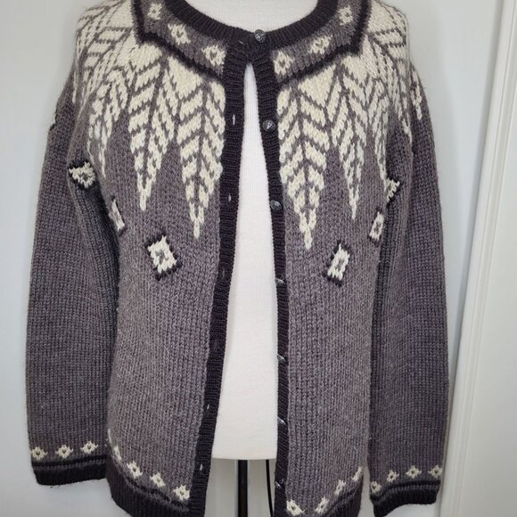 J. Jill Womens Fair Isle Nordic Cardigan Sweater S Brown Cream Wool Blend - Picture 1 of 8
